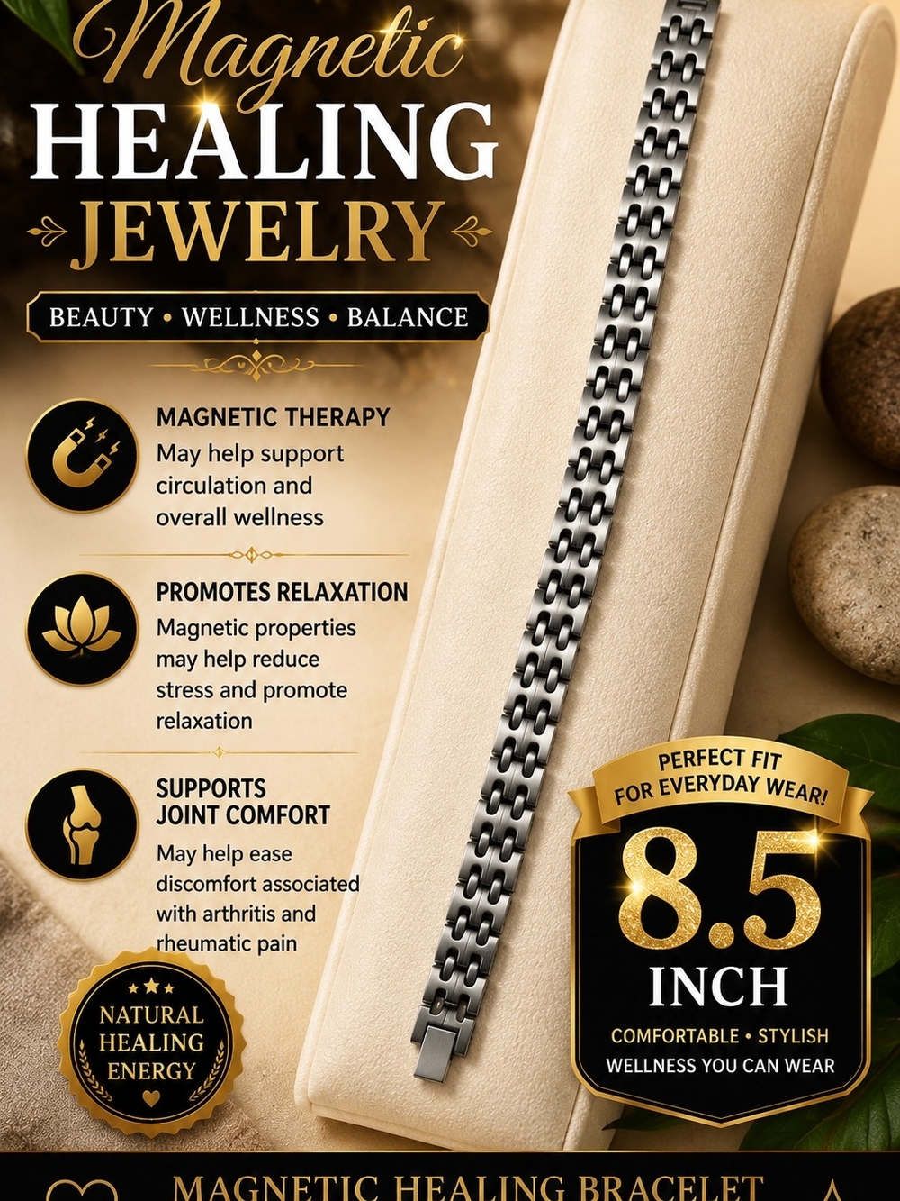 4.  Magnetic Healing Bracelet for Women - Silver